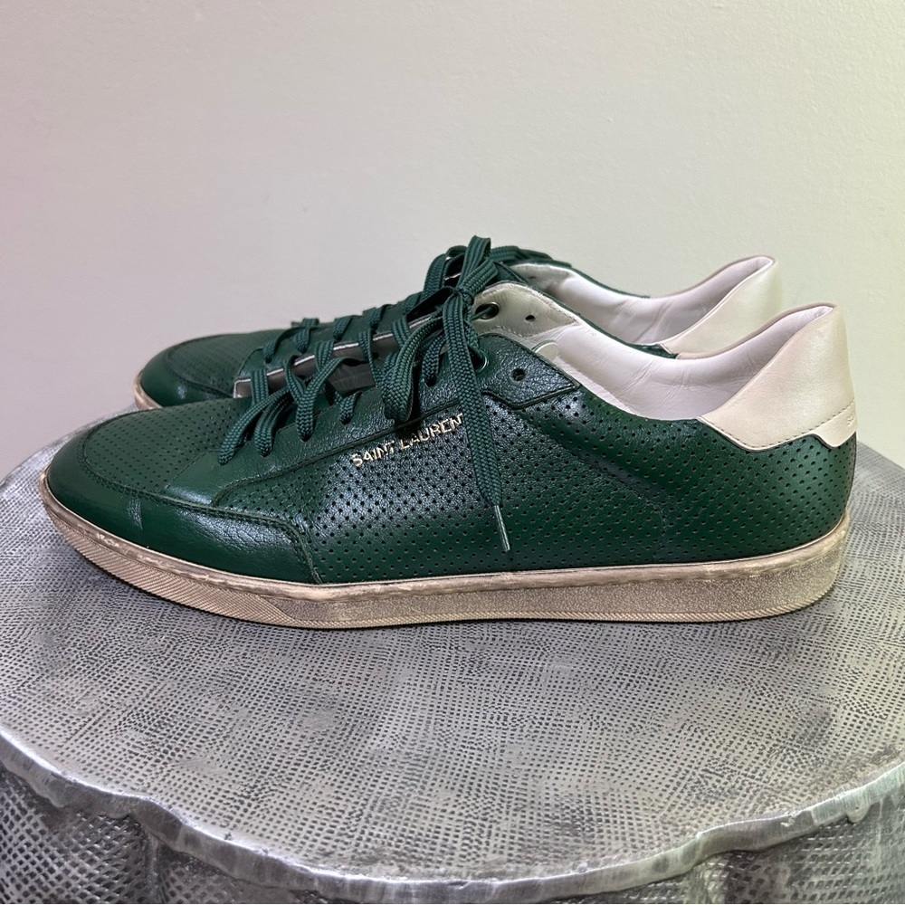 Saint Laurent ~ Men’s Perforated Leather Low Top Sneakers in Green size IT 44 - Picture 15 of 15